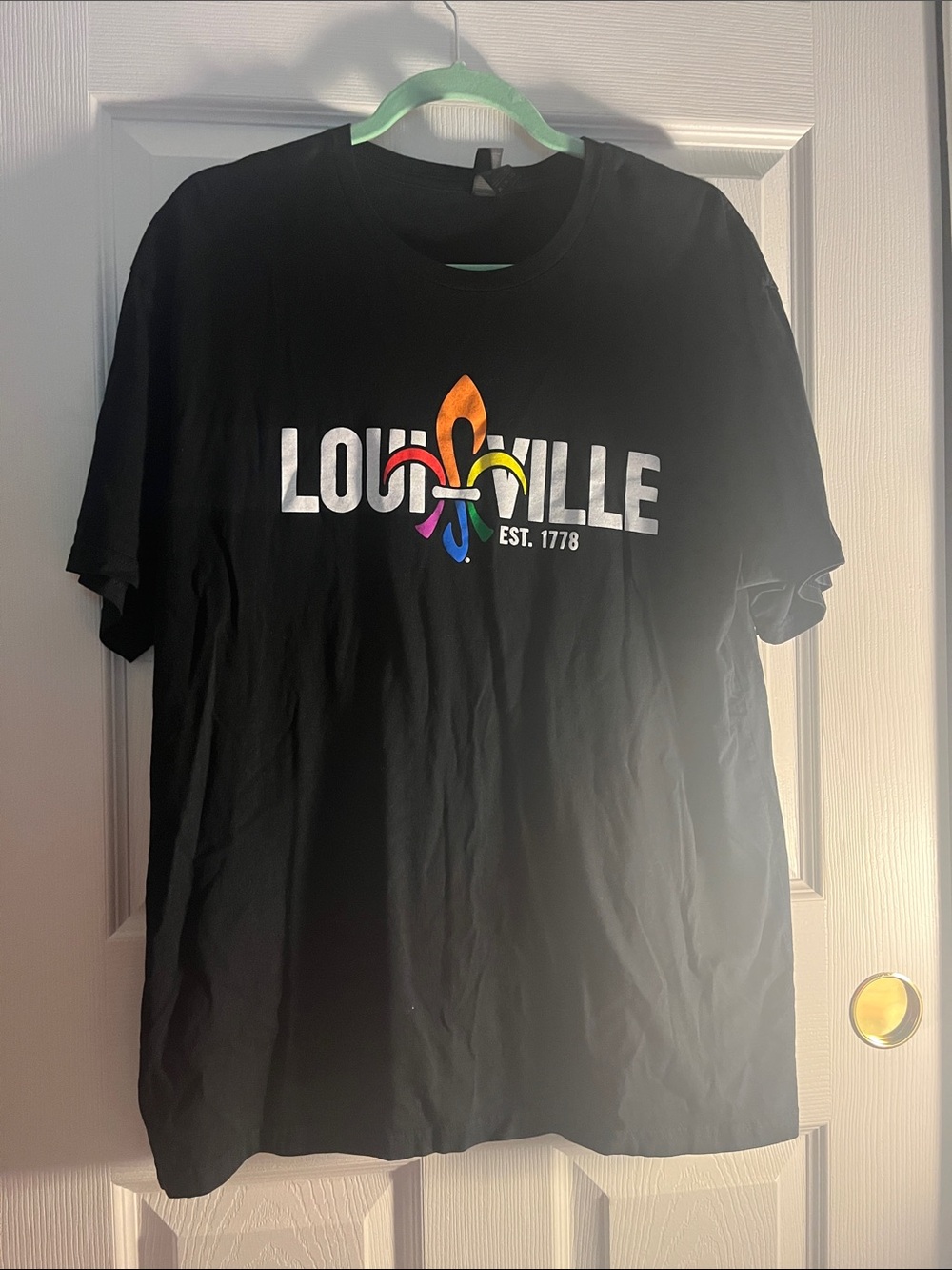 XL Black Louisville Graphic Tee with Rainbow Fleur-de-lis